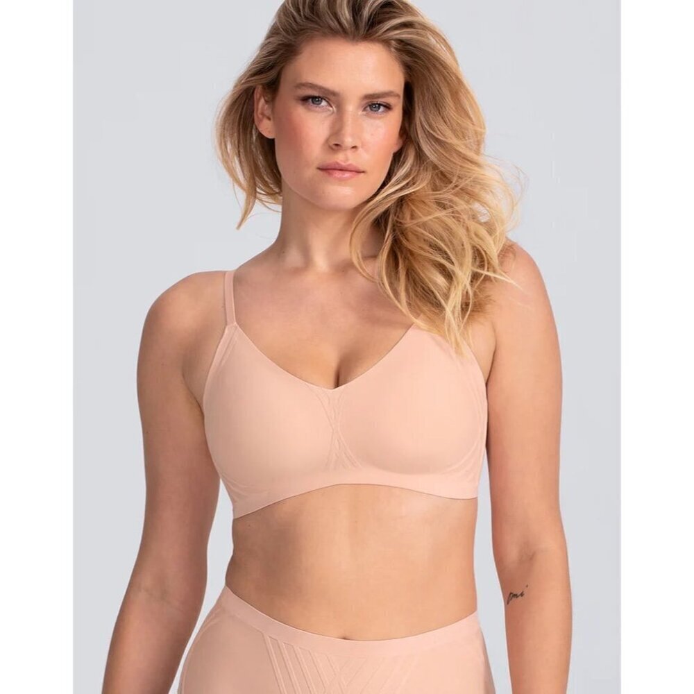 Honeylove Wireless Silhouette Bra Size Large Nude Velvet Adjustable Padded